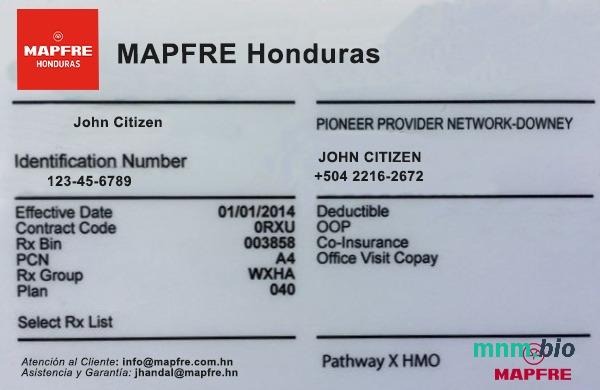 Honduras karta ubezpieczenia zdrowotnego edytowalny szablon